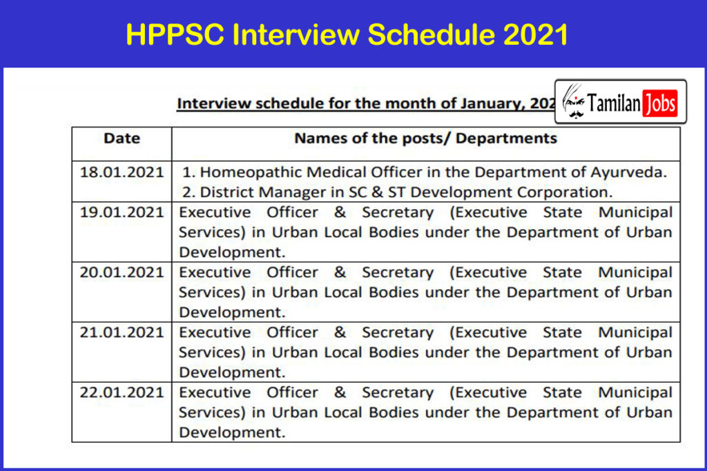 HPPSC Interview Schedule 2021 Released At Hppsc Hp Gov In From 19 To