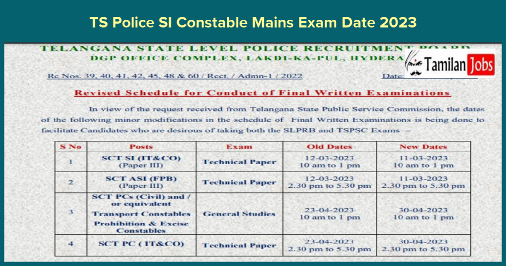 Ts Police Si Constable Mains Exam Date Revised Check Pet Pm