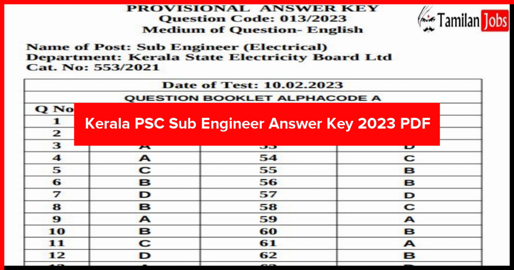 Kerala Psc Sub Engineer Answer Key Released Check Your Score