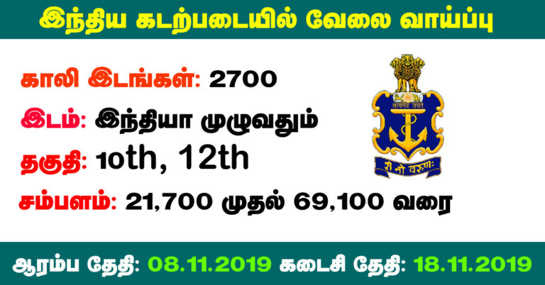 Indian Navy Recruitment 2019 – Apply Online 2700 Sailor AA & SSR Posts