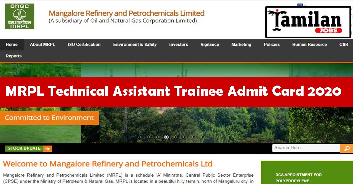 MRPL Technical Assistant Trainee Admit Card 2020