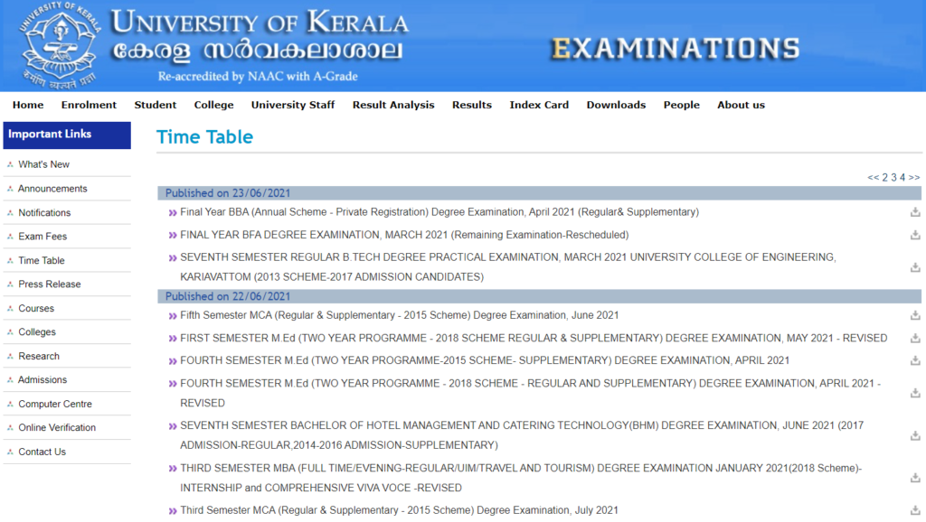 kerala university course work exam 2021