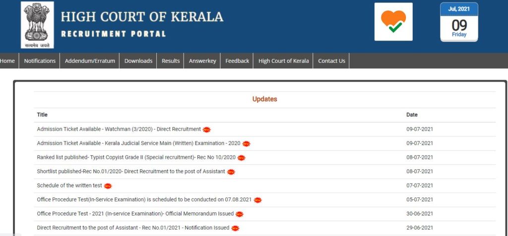 Kerala Judicial Service Admit Card 2021 Out Kerala High Court