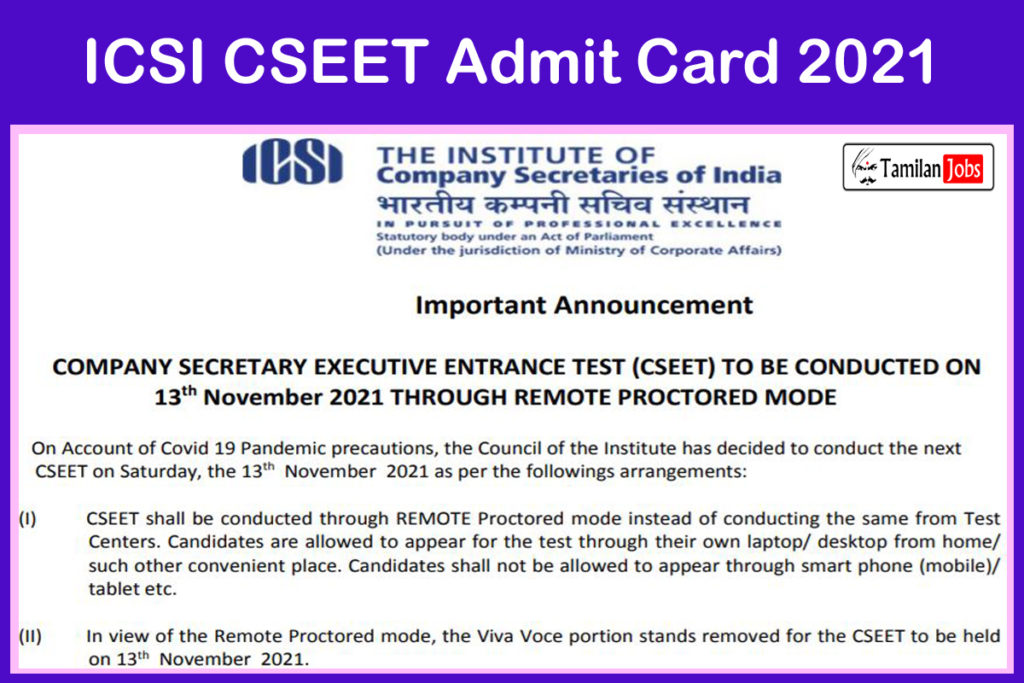 ICSI CSEET Admit Card {Out} @ Icsi.edu | Check Here