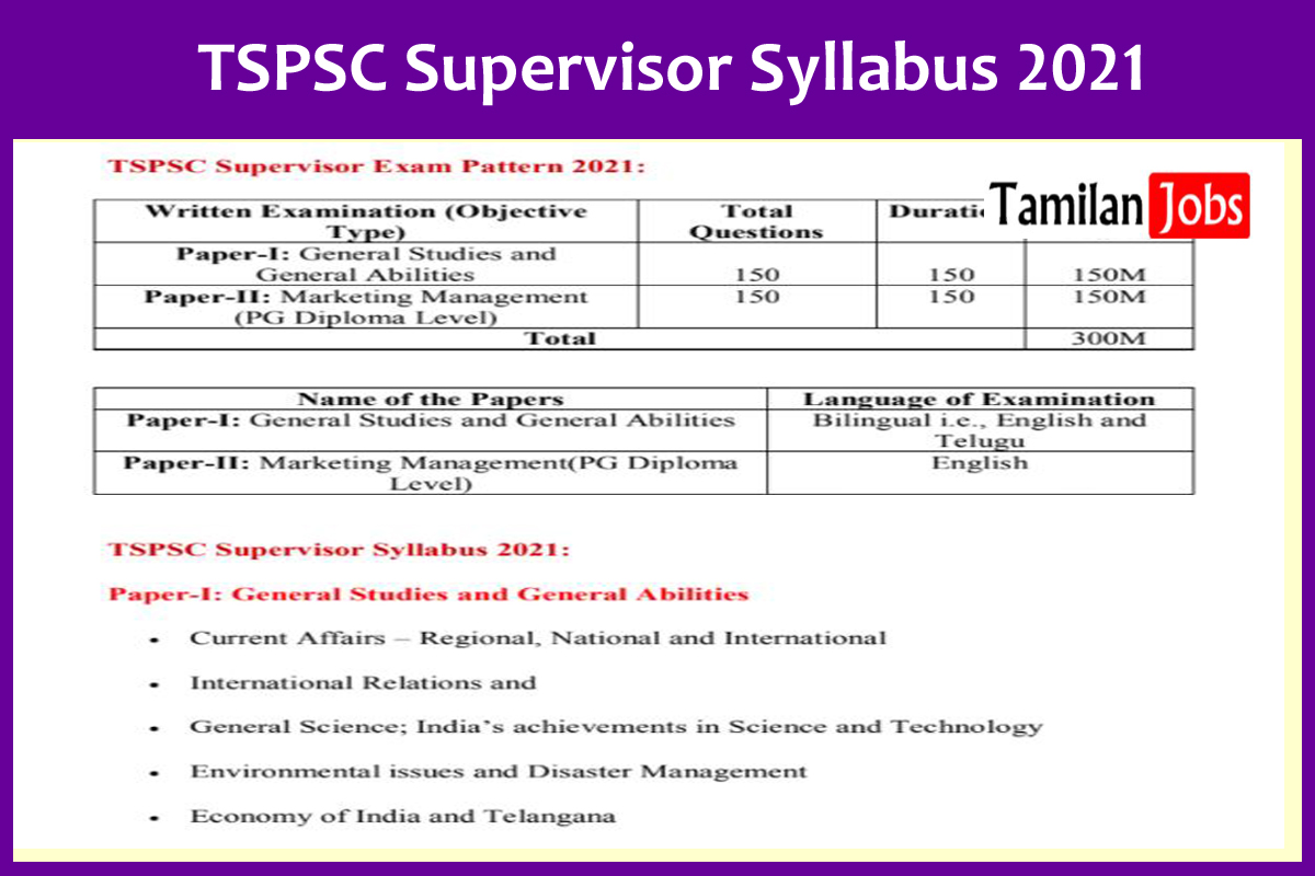 TSPSC Supervisor Syllabus 2021
