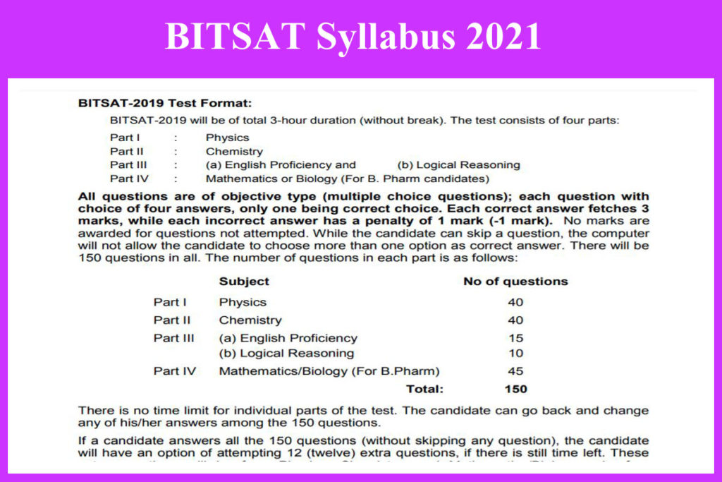 BITSAT Syllabus 2021 PDF | Download Exam Pattern Here