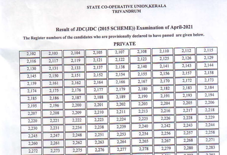 Kerala JDC Result 2021