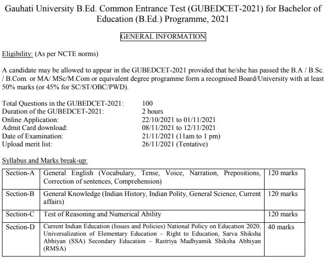 Gauhati University B.Ed Merit List 2021