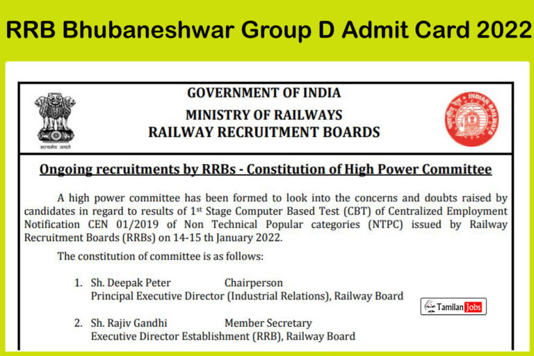 RRB Bhubaneshwar Group D Admit Card 2022