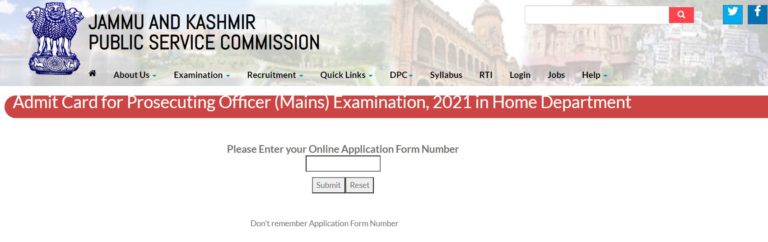 JKPSC Prosecuting Officer Mains Admit Card 2022