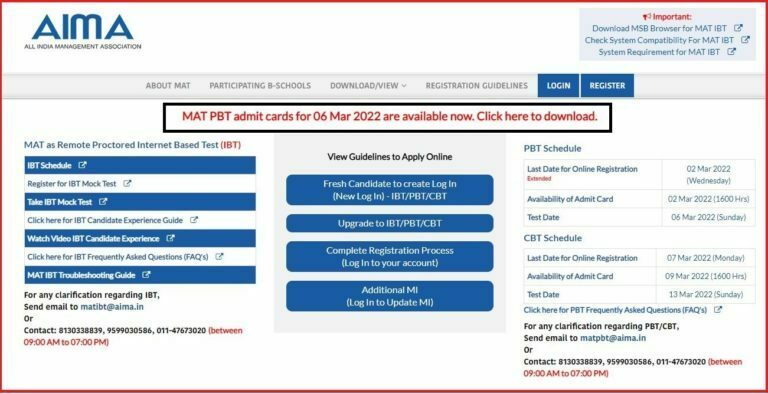AIMA MAT PBT Admit Card 2022 OUT, Check Exam Date, Download PBT Hall Ticket