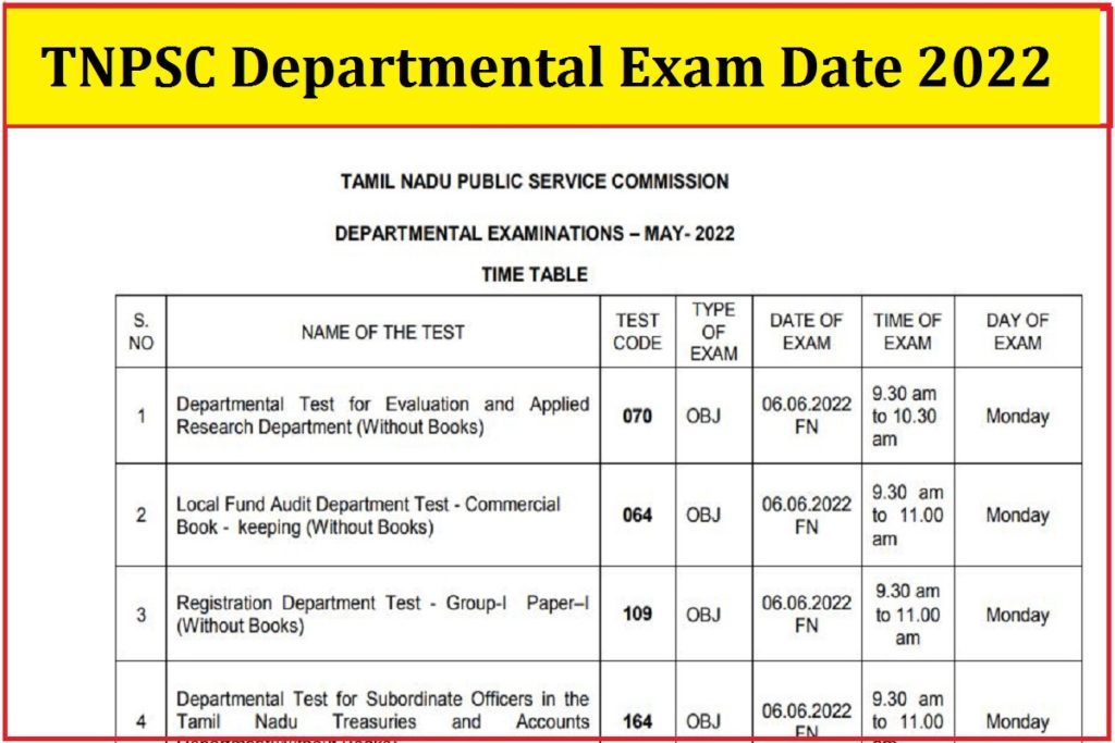 TNPSC Departmental Exam Date 2022 PDF (OUT), Check May session Time ...