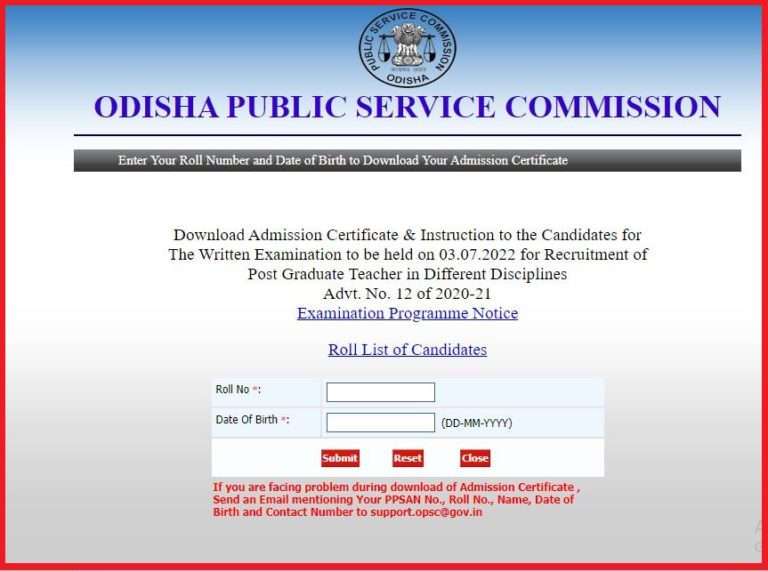 OPSC PGT Admit Card 2022 Released Check Exam Date Here
