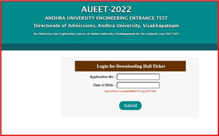 AUEET Hall Ticket 2022 Released Download @audoa.in
