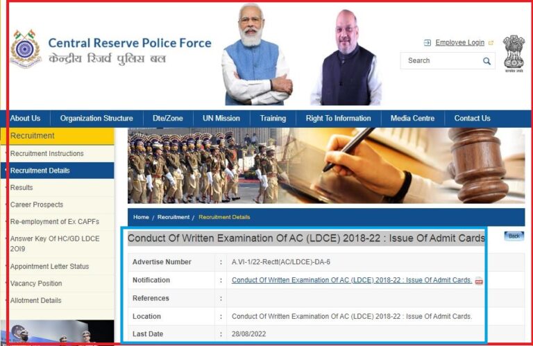CRPF AC LDCE Admit Card 2022 Released Check Assistant Commandant Exam Date Here