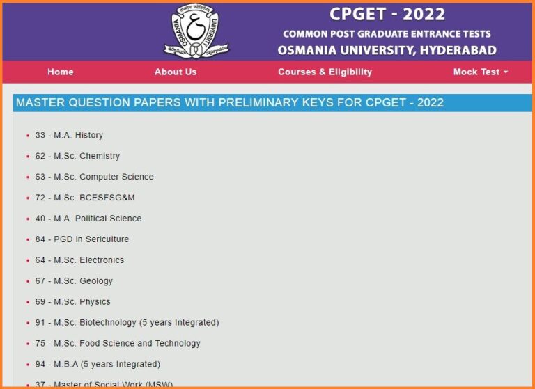 CPGET Answer Key 2022 Out Check Solutions & Raise Objections @ cpget.tsche.ac.in