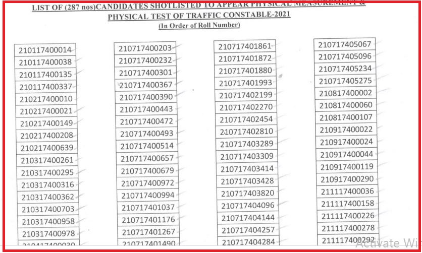 OSSC Traffic Constable Result 2022