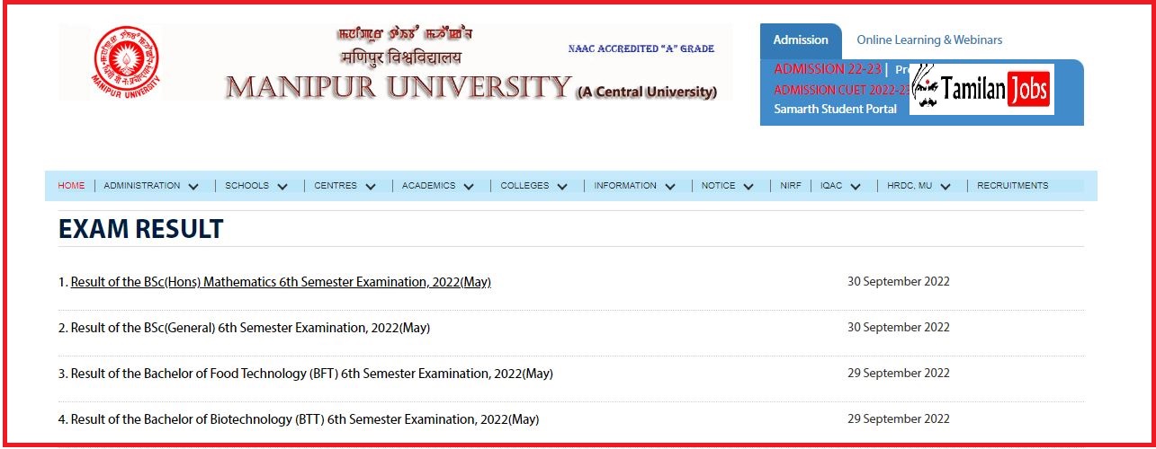 Manipur University Result 2022