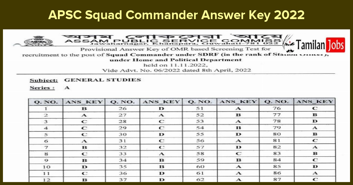 APSC Squad Commander Answer Key 2022