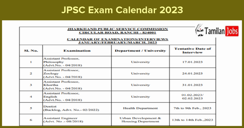 Jpsc Exam Calendar 2025 