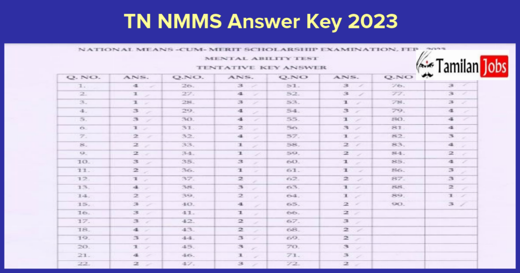 Tn Nmms Answer Key 2023 Released Check Exam Key Here Tamilan Jobs