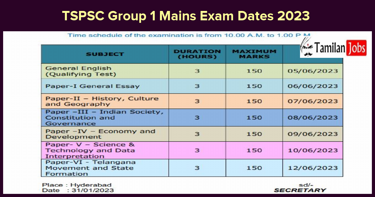 TSPSC Group 1 Mains Exam Dates 2023 