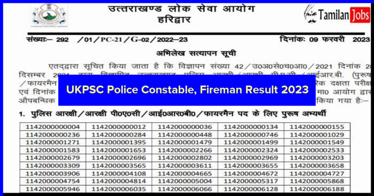 UKPSC Police Constable, Fireman Result 2023