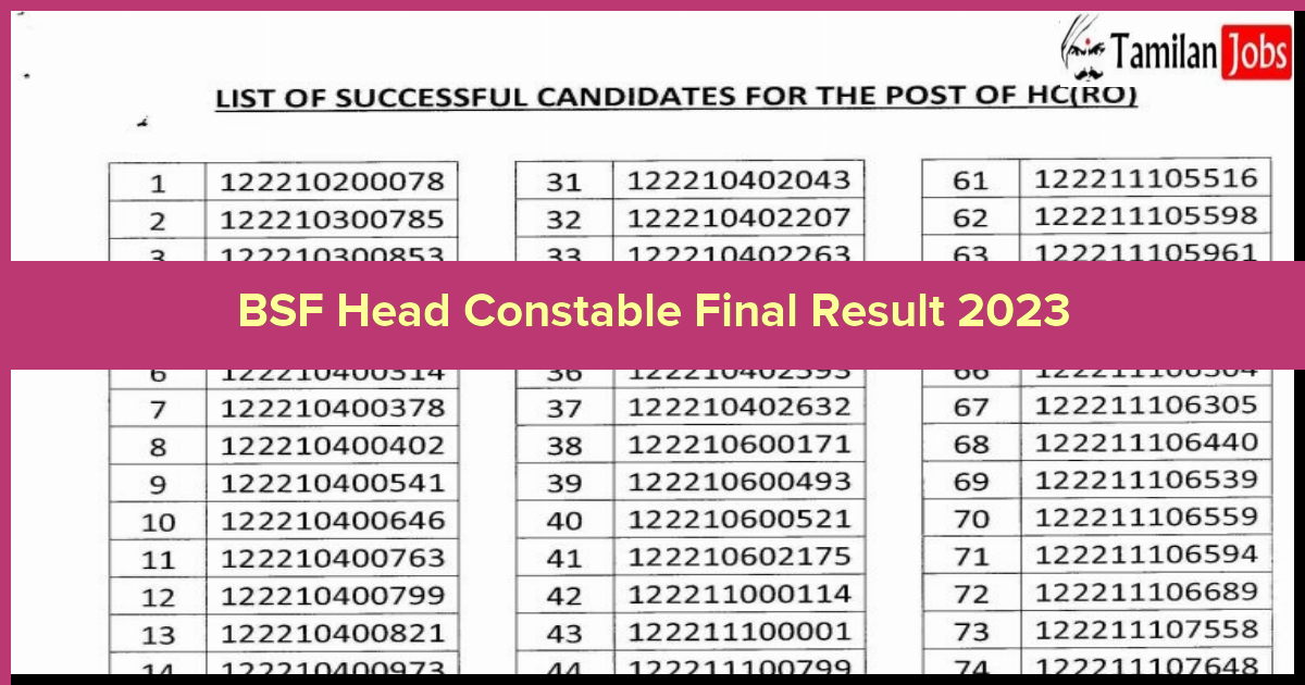 BSF Head Constable Final Result 2023