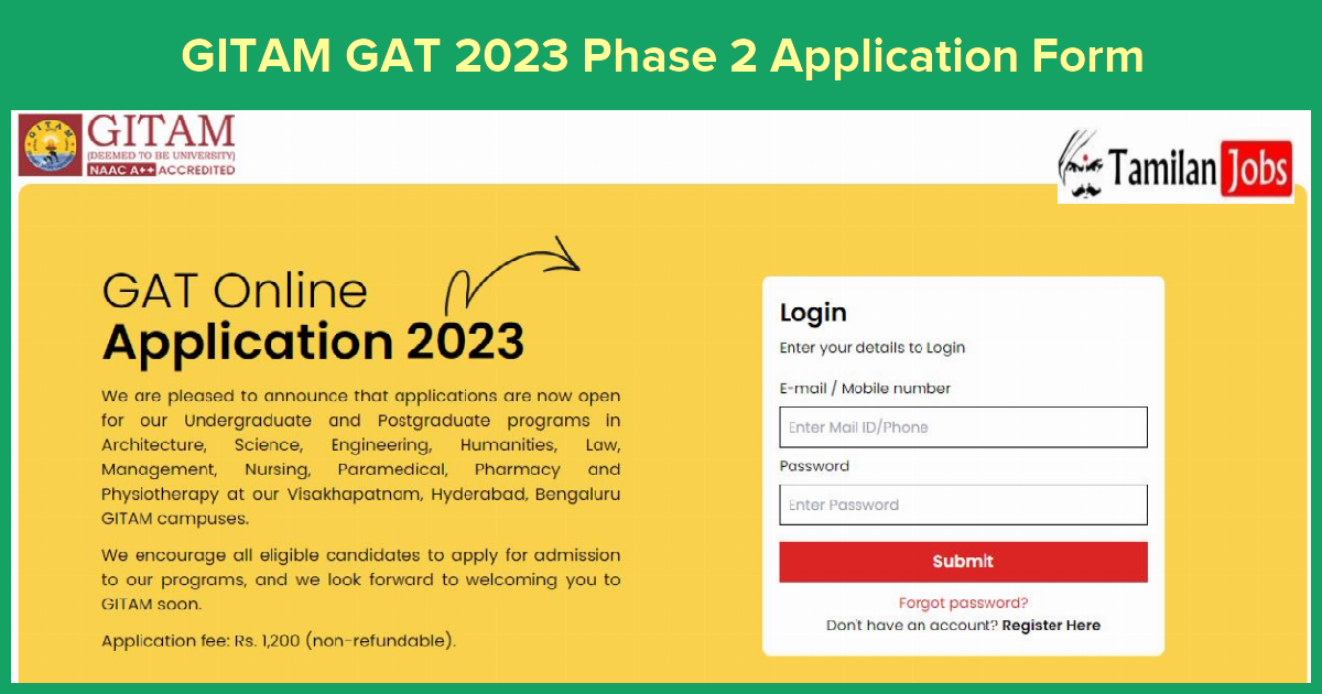 GITAM GAT 2023 Phase 2 Application Form