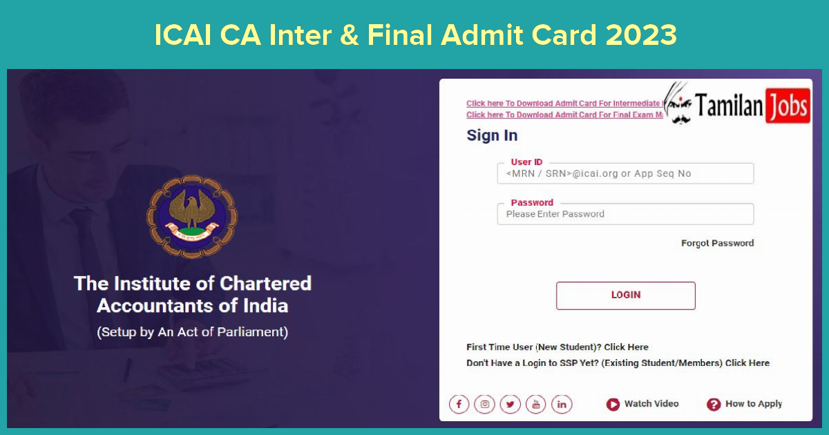 ICAI CA Admit Card 2023 (Released) Download Inter & Final Hall Ticket