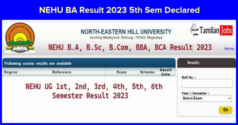 NEHU BA Result 2023 5th Sem Declared, Check NEHU Results