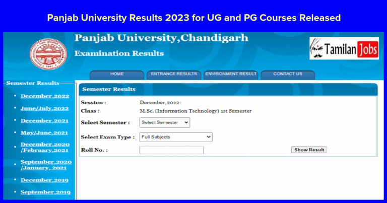 Panjab University Results 2023 for UG and PG Courses Released Check Out