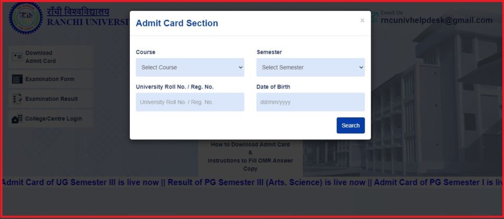 Ranchi University Admit Card 2023