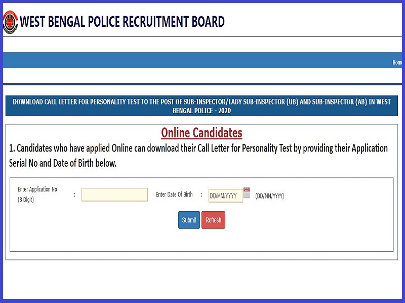 WB Police SI Personality Test Admit Card 2023