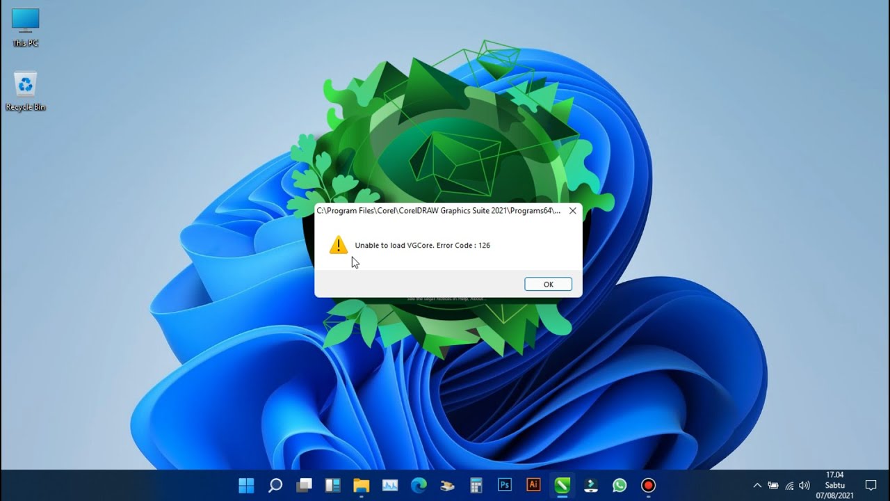 Code 126. Coreldraw 2021 Error. Unable to load vgcore. Error code: 126.