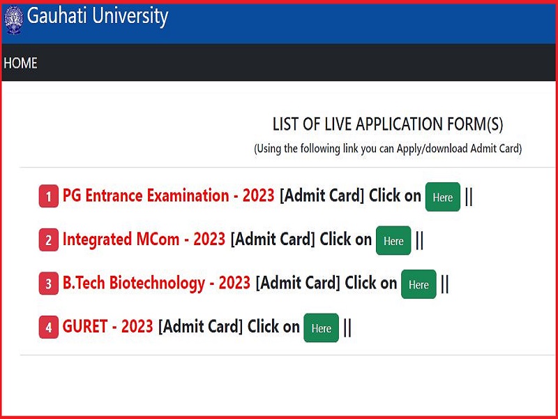 Gauhati University PGET Admit Card 2023