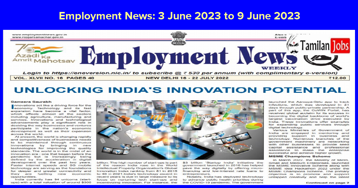 Employment News: 3 June 2023 To 9 June 2023