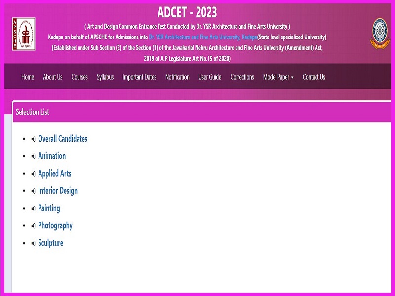 AP ADCET Selection List 2023