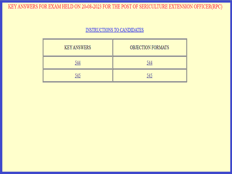 KPSC Sericulture Extension Officer Answer Key 2023