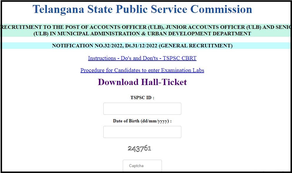 TSPSC Accounts Officer Hall Ticket 2023