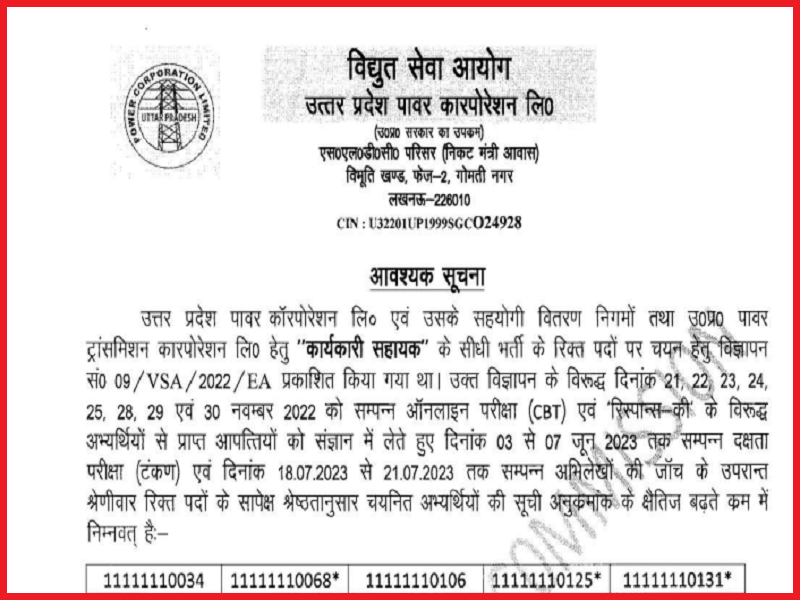 UPPCL Executive Assistant Result 2023 