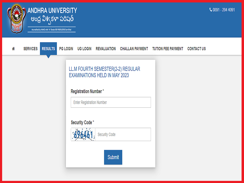 Andhra University LL.M 4th Semester Result 2023