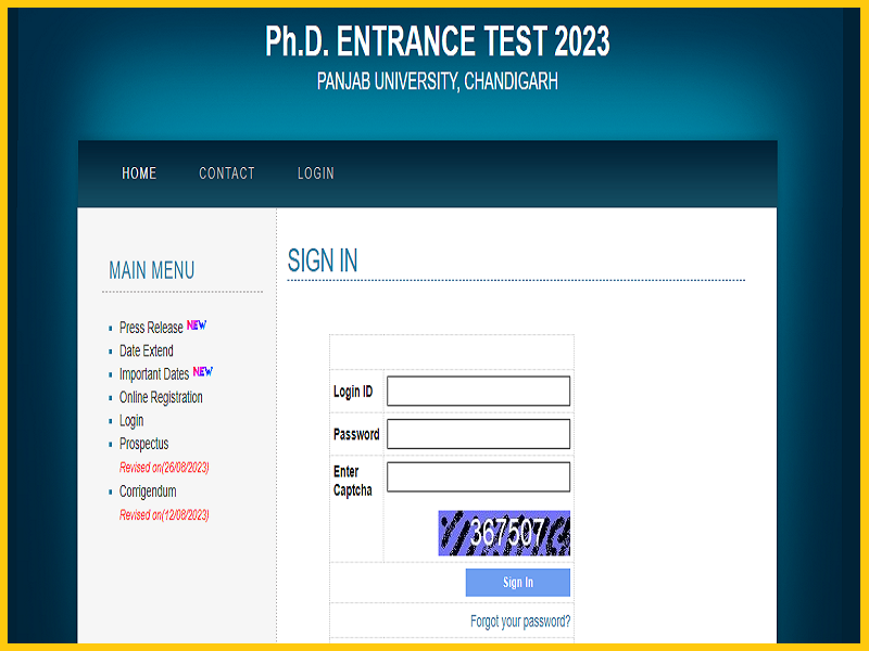 PU Ph.D. Entrance Exam Admit Card 2023