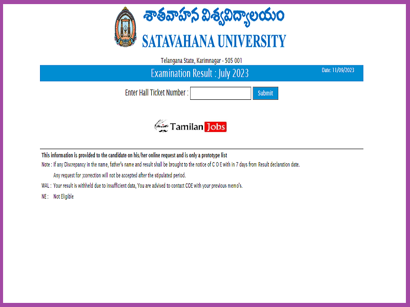 Satavahana University LL.B R20 Results 2023