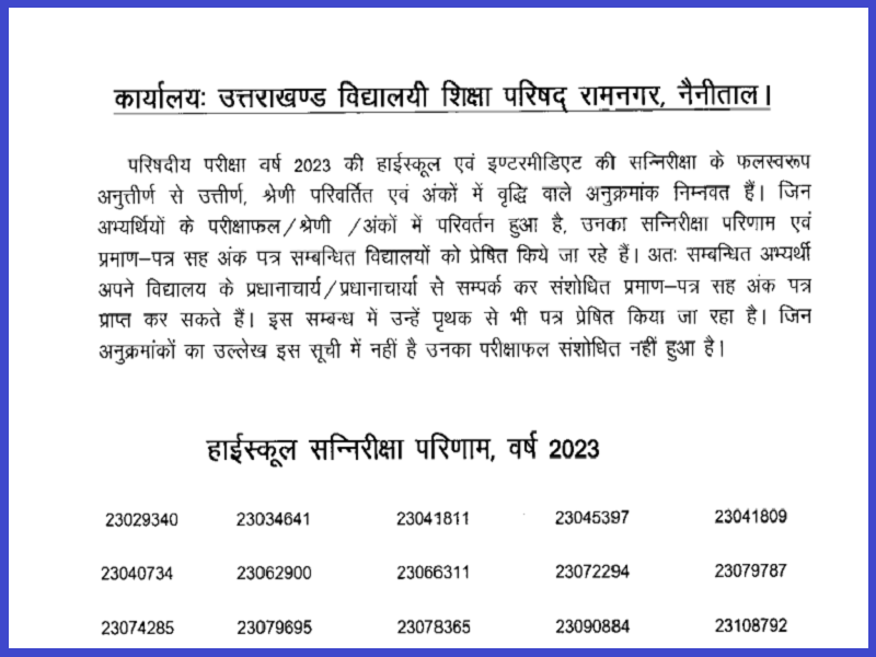 Uttarakhand BSE Board Scrutiny Result 2023